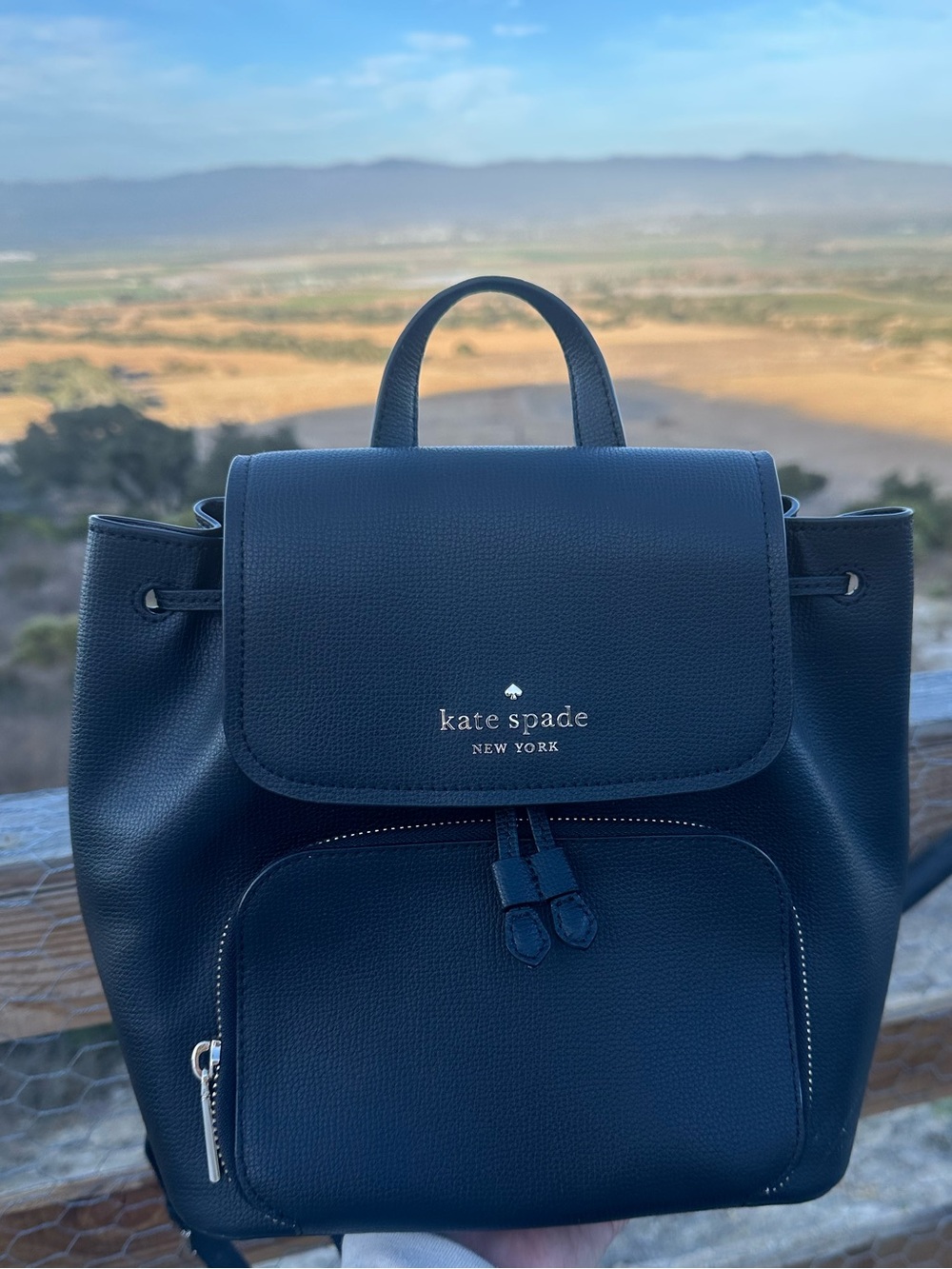 kate spade black pebbled leather backpack